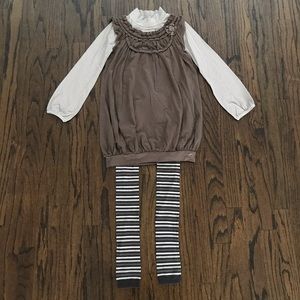 Jean Bourget Brown Layered Dress + Stripe Tights